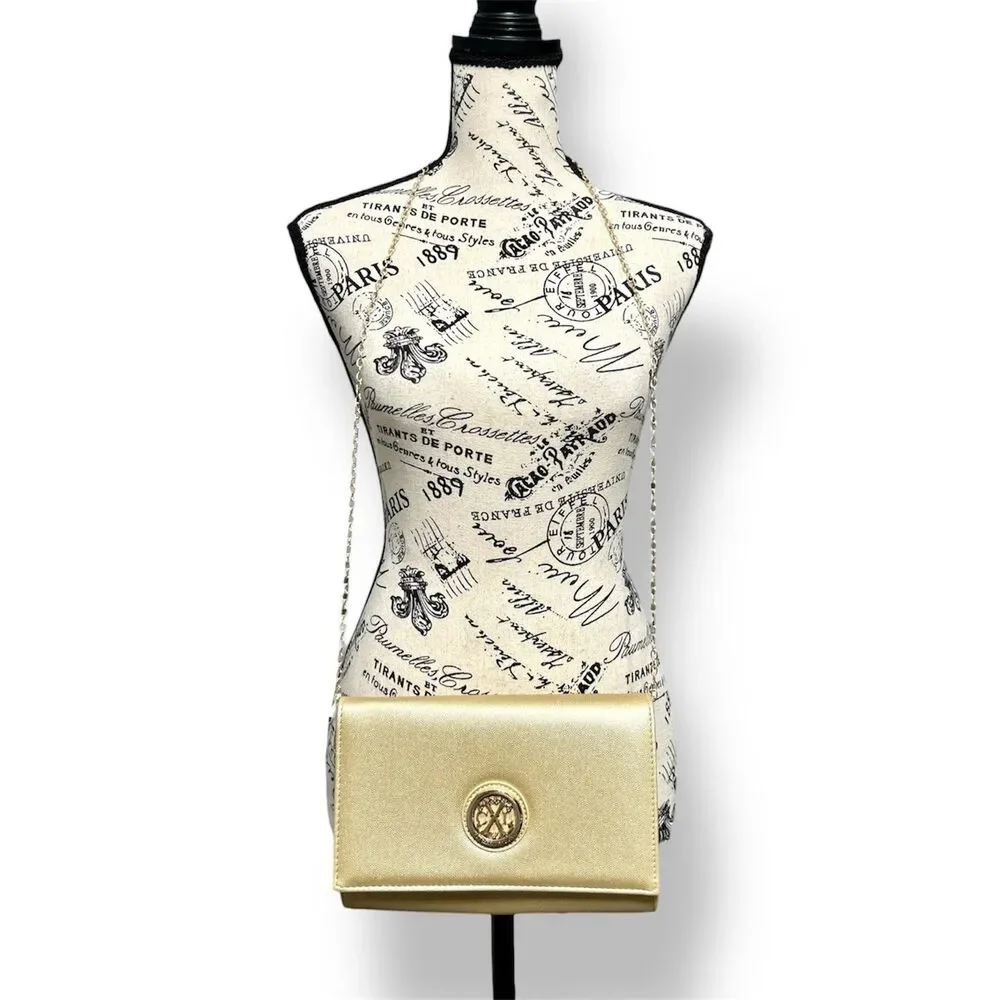 New CXL by Christian Lacroix Gold Paris Caviar Clutch Crossbody Detachable Chain